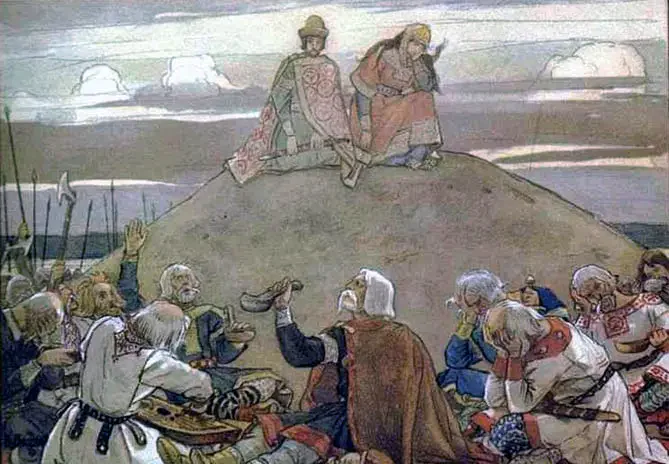 Viktor Vasnetsov's 1899 illustration of the funeral feast mourning Prince Oleg