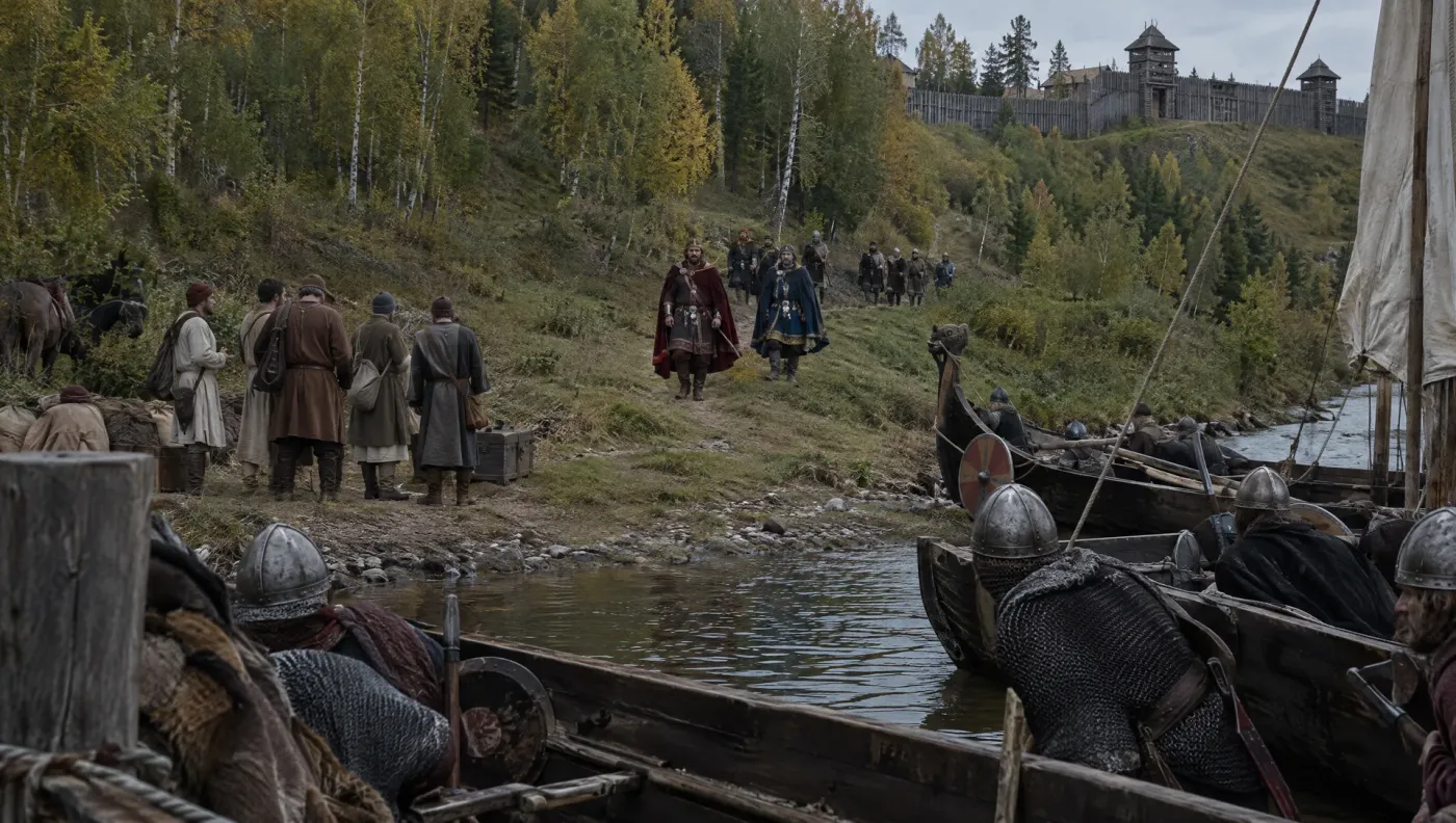 Illustration of Oleg's warriors hidden in boats before the ambush that took Kiev in 882