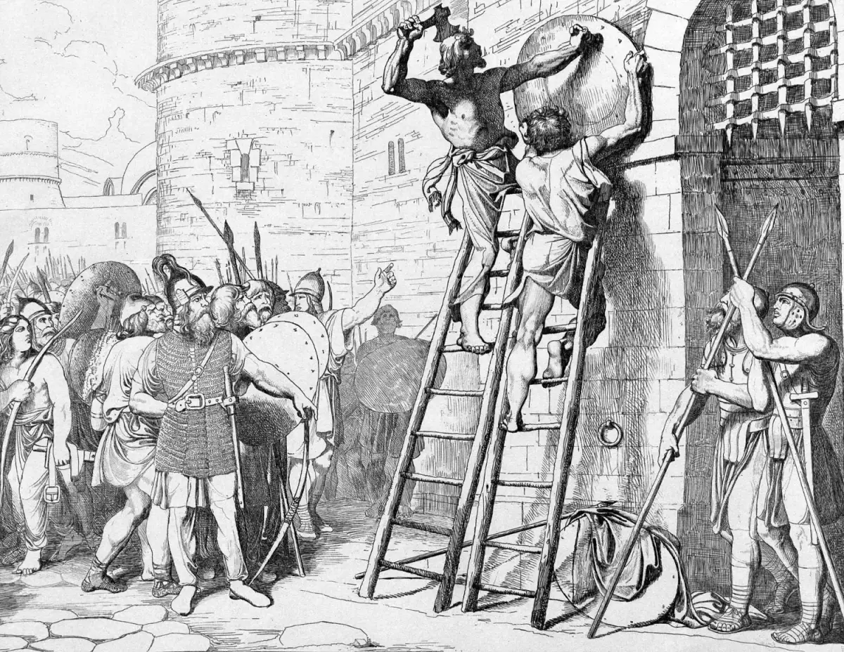 Fyodor Bruni's engraving of Oleg fixing his shield to the gates of Constantinople