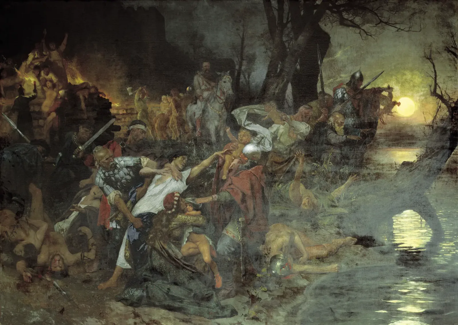 Painting by Henryk Siemiradzki of a pagan funeral feast held by Sviatoslav's warriors on the Danube after the fighting at Dorostolon