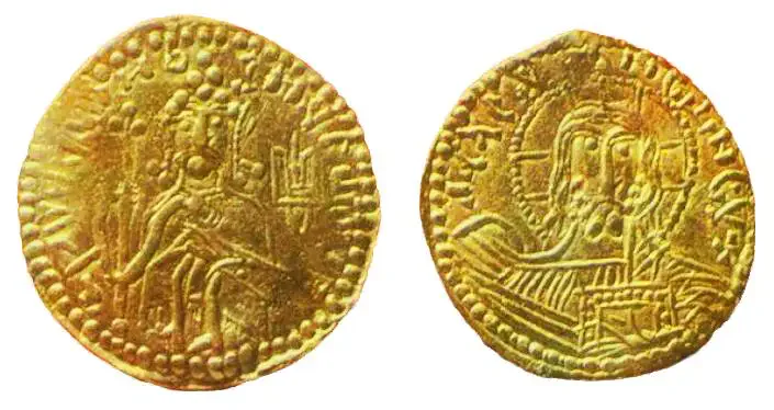 Photograph of a zlatnik gold coin of Vladimir the Great, tenth–eleventh century, from the State Hermitage Museum collection