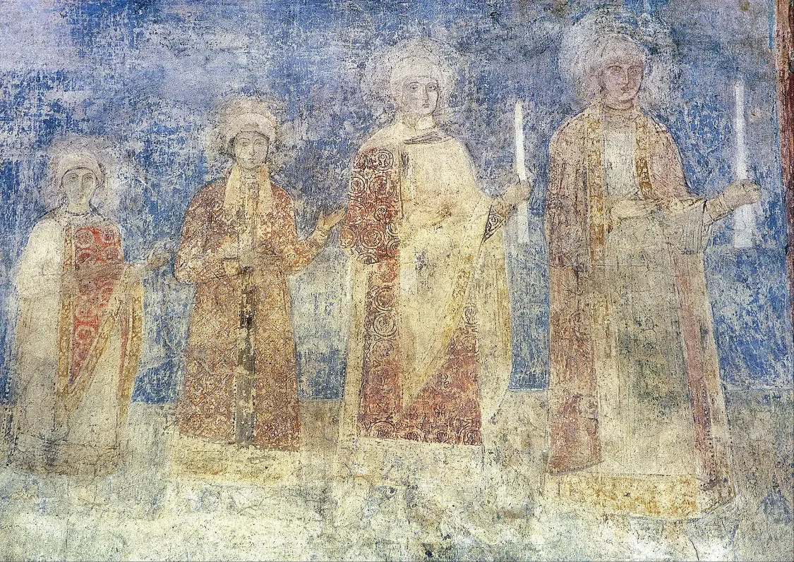 Eleventh-century fresco fragment in Saint Sophia Cathedral, Kyiv, traditionally identified as Yaroslav the Wise's daughters