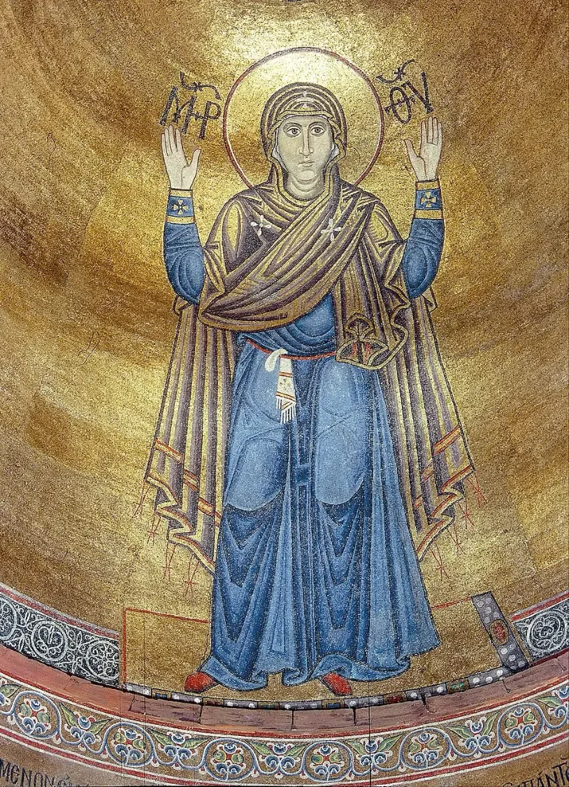 Golden mosaic of the Virgin Orans with raised arms in the apse of Saint Sophia Cathedral, Kyiv